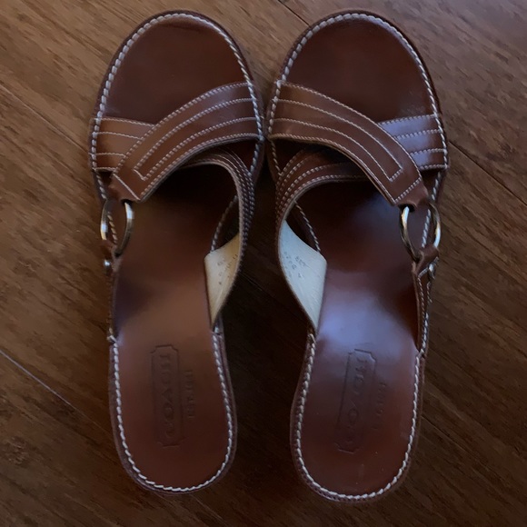 COACH Women’s Tatianna Italy Terracotta Brown Leather Platform Wedge Heels Sz 7 - Picture 7 of 7